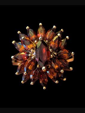 Vintage Ross Simons 925 Sterling Yellow Gold Vermeil Garnet Size 10 Cocktail